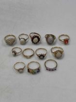 Twelve stone set rings, hallmarked or assessed as 9ct gold, gross weight 30g