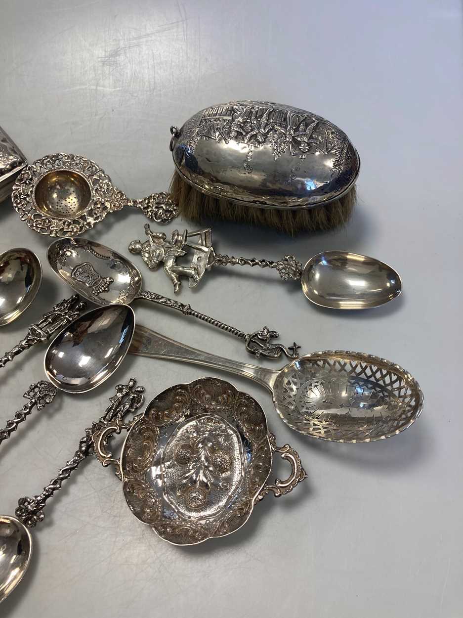 A collection of Dutch silverwares including flatware, box, bowl and brush, 23.6ozt gross weighable - Image 2 of 4