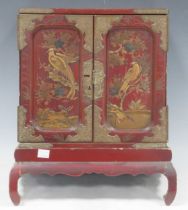 Small Japanese lacquer cabinet on stand, early 20th century, 40 x 32 x 22cm