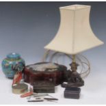 Shibayama box, mother of pearl counters, doll, elephant lamp black lacquered cabinet etc