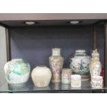 An early 20th century Chinese famille verte vase, 23.5cm; ginger jars and various porcelain (10) Two