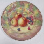 An ORB cabinet plate, painted by Frank Higgins with apples and blackberries, 26.5cm diameter