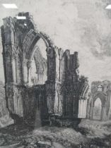 John Coney Fountain abbey Yorkshire engraving and etching signed lower left 37 x 45cm together