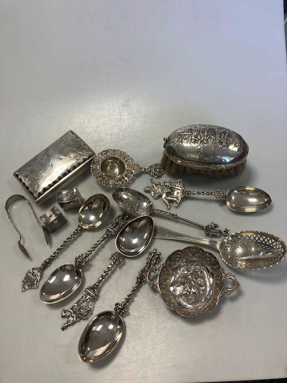 A collection of Dutch silverwares including flatware, box, bowl and brush, 23.6ozt gross weighable - Image 4 of 4