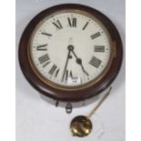 A mahogany circular cased wall timepiece, for GPO use, 24cm white dial marked ERII GPO, with fusee