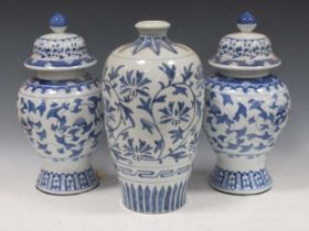 A pair of modern blue and white Chinese baluster vases, 43cm high; a 19th century Chinese blue and