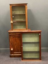 A Victorian walnut cupboard 92 x 76 x 40cm with associated glazed top 88 x 60 x 29cm and wall