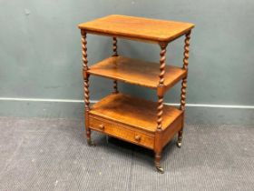 A Victorian walnut three-tier whatnot with barley twist supports and single drawer 77 x 54 x 37cm