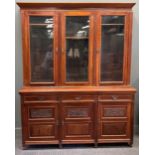 An Edwardian glaze top bookcase cabinet with three doors 226 x 183 x 36cm