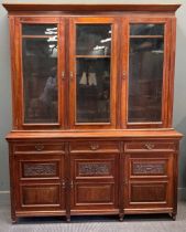 An Edwardian glaze top bookcase cabinet with three doors 226 x 183 x 36cm