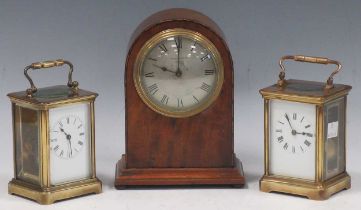 A gong striking carriage clock, engraved date '1923' to top, later platform lever escapement;