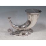 A silver plated horn shaped spoon warmer, base marked Benetfink & Co Cheapside