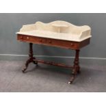 A Victorian mahogany two drawer washstand with white marble three-quarter gallery top 98 x 122 x