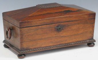 A William IV rosewood tea caddy, sarcophagus shape, 19 x 36 x 18cm