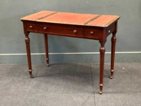 A late Victorian inlaid work table with two hinged top side compartments on turned legs 74 x 102 x