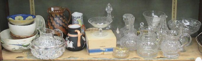 A quantity of cut glass and other ceramics to include a cut glass silver rimmed bowl, a pepper,