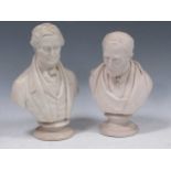 Two Parian busts of Wellington and Peel, 26cm and 24cm