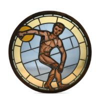 An Art Deco stained glass roundel window, circa 1930s,