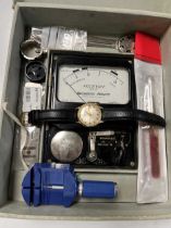 A Bulova Accutron service kit, together with case opener, bracelet adjustor, lubricating oil etc,