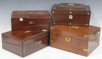 Four 19th century rosewood boxes, to include two writing slopes (4)