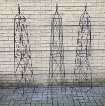 Three wirework garden obelisks, approx 178cm high Provenance: Heydon Grange, Norfolk