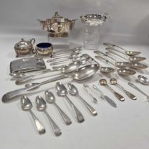 A collection of assorted silverware including flatware, sauce boat, cruets, cigarette case etc 49.