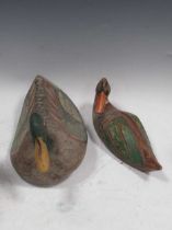 Two wooden decoy mallards, 38cm long (largest) (2)