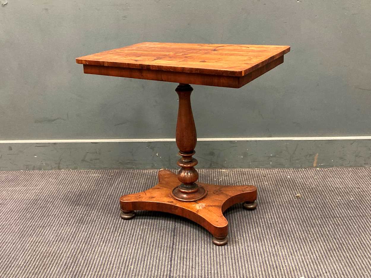 A small Victorian yewwood occasional table on quatreform base 61 x 61x 41cm