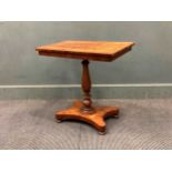 A small Victorian yewwood occasional table on quatreform base 61 x 61x 41cm