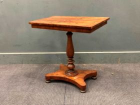 A small Victorian yewwood occasional table on quatreform base 61 x 61x 41cm