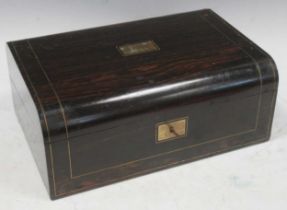 A 19th century coromandel dome topped writing slope with brass inlay 14.5 x 36 x 24cm