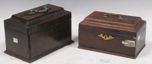 Two 18th century mahogany tea caddies 13 x 23.5 x 14cm and 16 x 25 x 15cm (2)