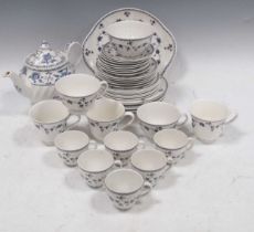 A part blue and white Royal Doulton tea service, Yorktown pattern, decorated with trailing grape