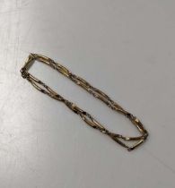 A bar link chain, unmarked, tested as 9ct gold, weight 30.3g