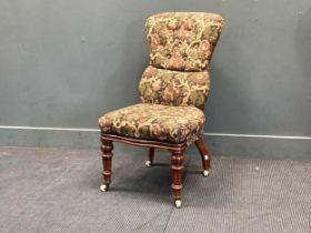 A Victorian turned leg side chair on castors