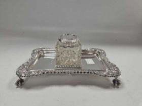 A silver inkstand with glass inkwell, 9.5ozt weighable silver