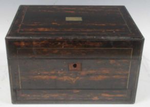 A 19th century coromandel sewing box with two hidden drawers 18 x 31 x 23cm