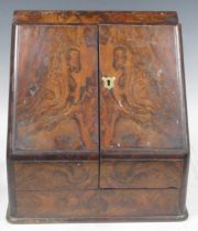 A Victorian burr-walnut slope fronted desk top cabinet with fitted interior 33 x 34 x 26cm