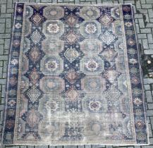 A blue and green ground kilim type rug, with repeating medallions 244 x 210; together with a red