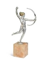 Manner of Josef Lorenzl, a silver painted spelter model of an archer,