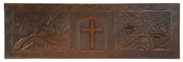 A relief carved Arts & Crafts mahogany panel,