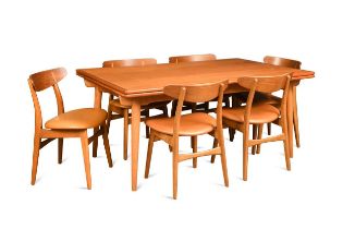 Hans Wegner, a Danish teak and oak extending dining table and ten CH-30 dining chairs,