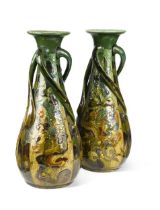 James Dewdney for C.H. Brannam Barum Pottery, a large pair of art pottery vases, 1904,