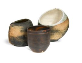 A group of three studio pottery vessels,