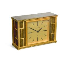 A Jaeger LeCoultre brass table clock, circa 1950,