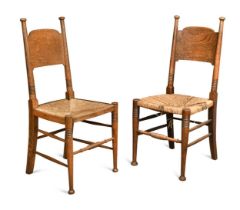 Attributed to E. G. Punnett for William Birch, a near pair of oak and elm side chairs,