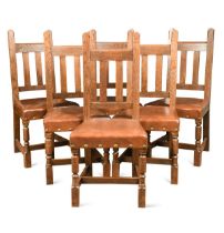 Liberty & Co., a set of six Arts & Crafts oak 'Arrowhead' chairs,