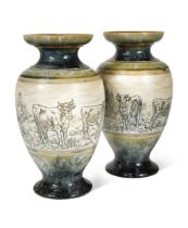 Hannah Barlow for Doulton Lambeth, a pair of baluster vases,