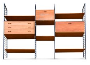 A mid-century Ladderax modular shelving system,