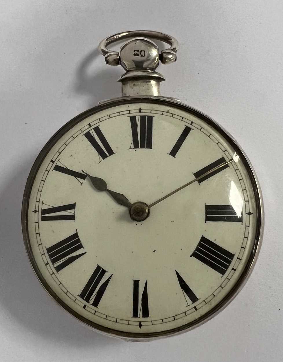 Unsigned - An early 19th century silver pair cased open faced pocket watch, - Image 4 of 9